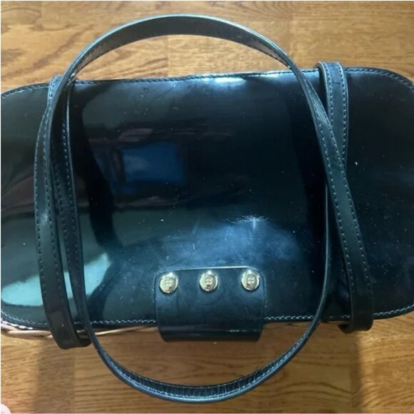 Kate Spade New York Handbag Wicker Basket Black Patent Leather Purse Tote Picnic - Picture 2 of 5